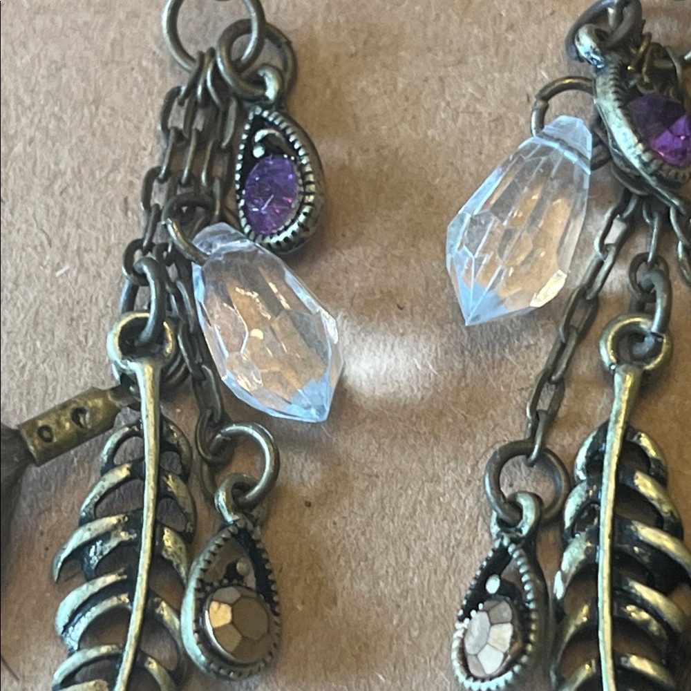 Bohemian Feather Drop Earrings with Crystal Accents - Picture 5 of 5